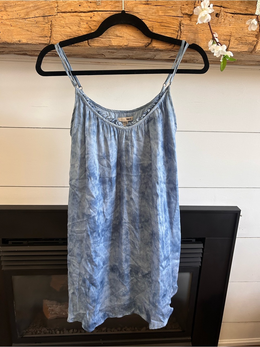 Amuse Society Light Blue Tie-Dye Spaghetti Strap Mini Dress